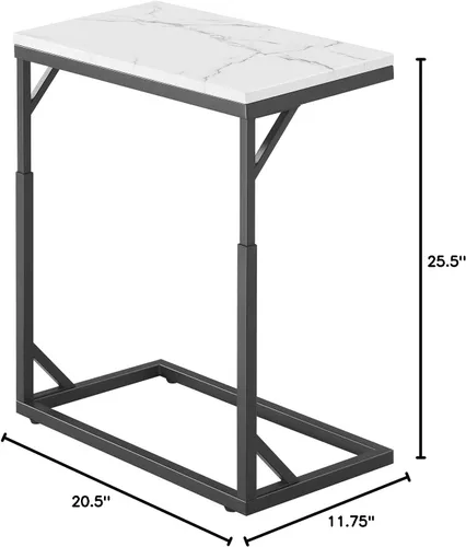 Vista 3 de Mesa auxiliar en forma de C, mesa de sofá pequeña con marco de metal, mesa auxiliar de altura ajustable para sofá, sala de estar, dormitorio, mesita