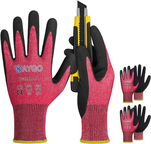 Vista 17 de KAYGO - Guantes de nitrilo resistentes a cortes para tareas de agarre aceitoso y húmedo ANSI A3, HPPE/Forro de fibra de vidrio, agarre