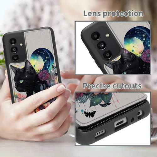 Vista 7 de Funda tipo cartera para Samsung Galaxy A14 5G con tarjetero y bloqueo RFID, piel sintética suave, función atril, cierre magnético, funda delgada