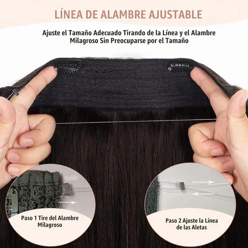 Vista 6 de Loxxy Extensiones de cabello con alambre, color negro natural, 14 pulgadas, 2.65 oz, 100% cabello humano real, extensión de cabello invisible #1B