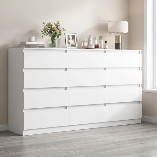 Vista 24 de Cómoda negra para dormitorio, cómoda moderna de 6 cajones con cajón profundo, cómoda ancha, muebles organizadores de almacenamiento para dormitorio