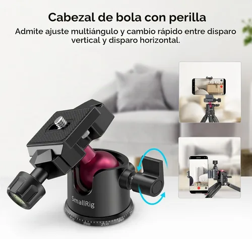 Vista 3 de SmallRig Mini trípode para cámara, trípode de mesa de escritorio actualizado con placa QR compatible con tipo Arca, cabezal de bola de 360°