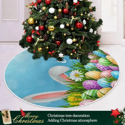 Vista 6 de Moudou Falda de árbol de Pascua, huevos de conejito de Pascua, falda de árbol de Navidad, tapete para decoración de interiores y exteriores
