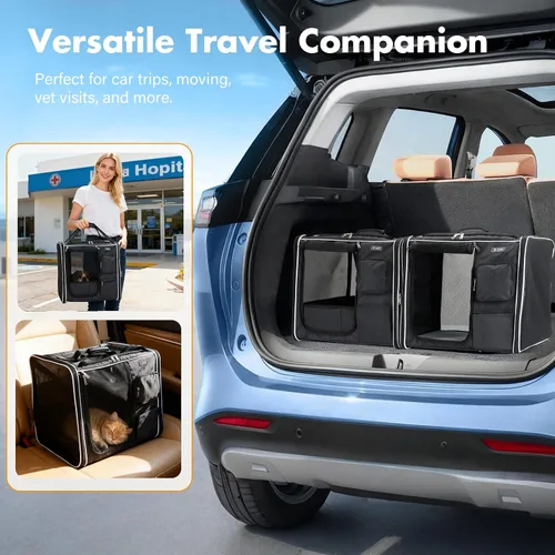 Vista 5 de Lekereise Transportador grande para gatos de lado suave, 28 x 13 x 13 pulgadas, transportador de viaje grande para 2 gatos con cierres de cremallera