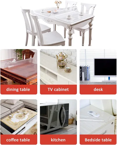 Vista 8 de Protector de mesa transparente de poliuretano TPU ignífugo, impermeable, antiescaldado, transparente, 45 tamaños, para mesa de comedor, escritorios
