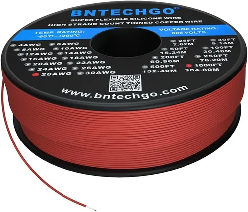Vista 22 de BNTECHGO Carrete de alambre de silicona de calibre 28 rojo 250 pies Flexible 28 AWG alambre de cobre estañado trenzado