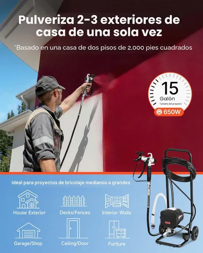 Vista 2 de VEVOR Pulverizador de pintura sin aire, 650 W, 3000 PSI de alta presión sin