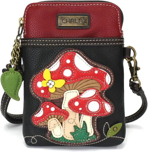 Vista 15 de CHALA Plant Life Collection - Bolso cruzado para teléfono celular, piel sintética, lona, multicolor, con correa ajustable Hongos marrones - Azul