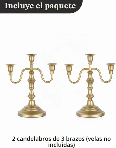 Vista 9 de NUPTIO Candelabros Gold Candelabros: Candelabro de latón con 3 brazos Juego de 2 velas cónicas para decoración de Navidad, chimenea, centros de mesa