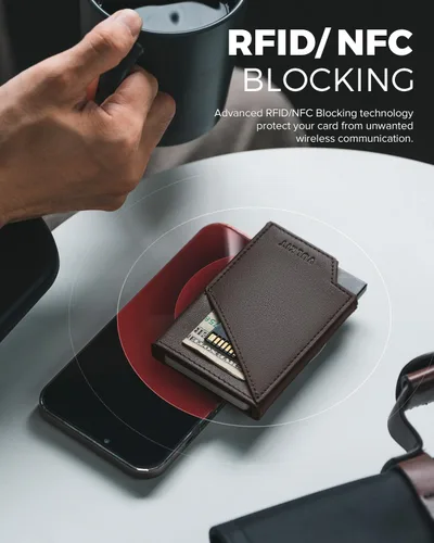 Vista 3 de VULKIT Cartera para tarjetas desplegable con bloqueo RFID, funda delgada de aluminio con bolsillo para dinero de negocios para tarjetas de crédito