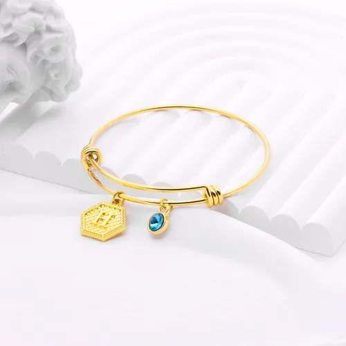 Vista 5 de Suonie Pulseras chapadas en oro de 18 quilates, 26 letras con dije hexagonal de inicial, pulseras ajustables para mujer, pulsera de diamantes