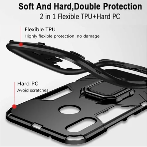 Vista 3 de Funda para Huawei P30 Lite, 2 en 1 híbrida resistente armadura a prueba de golpes Defender Kickstand de doble capa parachoques trasera dura cubierta