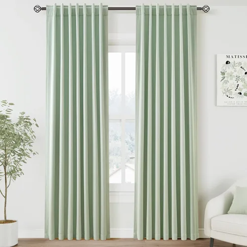 Vista 53 de Nanspring Cortinas de lino 100% opacas para dormitorio, 96 pulgadas de largo, con pestaña trasera, bolsillo para barra, aislamiento térmico, cortina