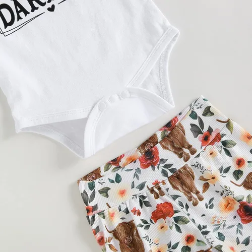 Vista 34 de Sejardin Ropa de verano para bebé y niña, recién nacida, manga corta, con letras, mameluco elástico con diadema
