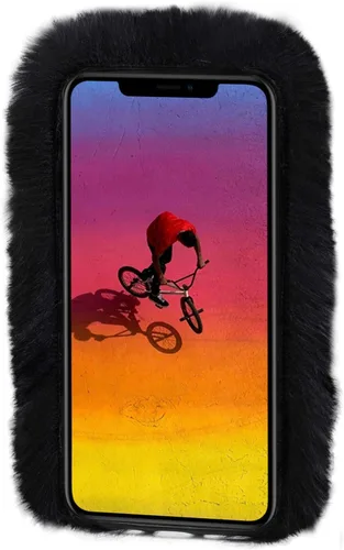Vista 3 de LCHDA Funda de felpa para iPhone 7/iPhone 8, funda de piel de conejo, funda mullida y esponjosa para niñas, lindo pelo cálido de invierno, funda