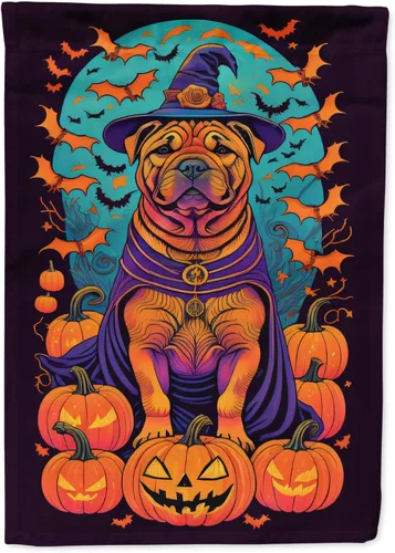 Vista 28 de Caroline's Treasures DAC1466GF - Bandera decorativa para jardín de Halloween de Affenpinscher Witchy para jardín, decoración para patio exterior