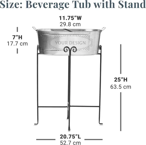 Vista 7 de Let's Make Memories Bañera de bebidas personalizada con soporte, para bodas, recién casados, tina de metal galvanizado, enfriador de bebidas, 5.5
