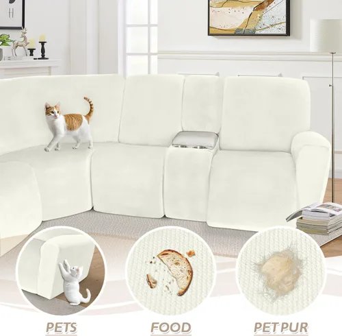 Vista 689 de Arfntevss Fundas de sofá seccional reclinable de terciopelo, Funda de sofá seccional de esquina para sofá reclinable, Funda elástica suave