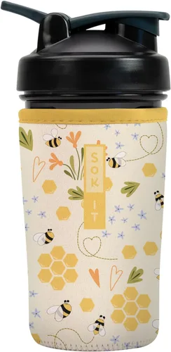 Vista 13 de Sok It BotlSok Botella Mezcladora de Proteínas con Funda Aislante de Neopreno (Floral Abstracto, Se Ajusta a Mezcladoras de 24oz)