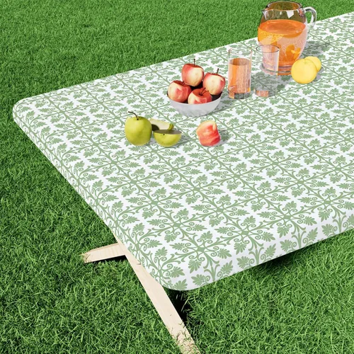Vista 12 de Misaya - Mantel de vinilo rectangular, mantel elástico con respaldo de franela, 100% impermeable, cubierta de plástico para mesas plegables de 4