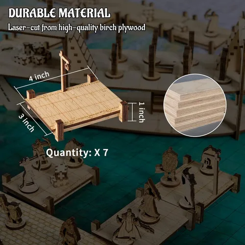 Vista 5 de Puente modular, muelle, pasarela, juego básico de 7 piezas de madera cortada con láser para D&D, Pathfinder, Dungeons & Dragons y otros