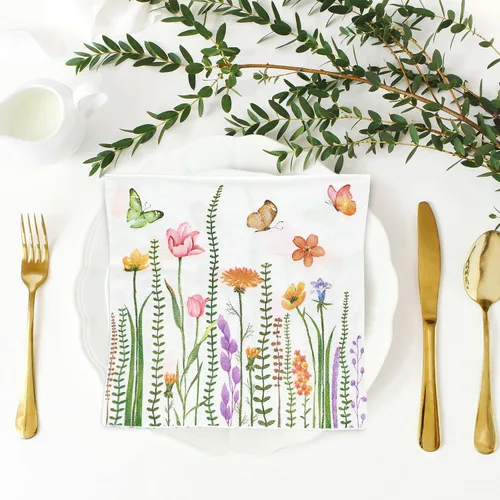 Vista 7 de AnyDesign Paquete de 80 servilletas de almuerzo florales de primavera, desechables, de papel, servilletas decorativas, mariposas, flores, postre