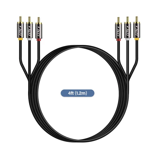 Vista 7 de J&D Cable RCA de audio y video, chapado en oro, 3 RCA macho a macho, cable AV estéreo de 4 pies, compatible con decodificador, altavoz