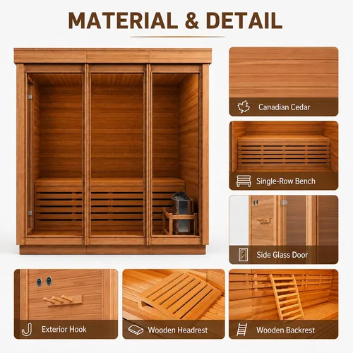 Vista 5 de Sauna al aire libre para 2-3 personas, kit tradicional de sauna de cubo