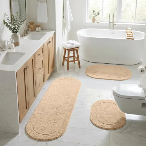 Vista 50 de Superior Cotton Washable Bath Rug, Non Slip Runner, 1 Piece Set, Black Absorbent Combed Cotton Bath Rug Runner or Rug Set, Bathroom Vanity or
