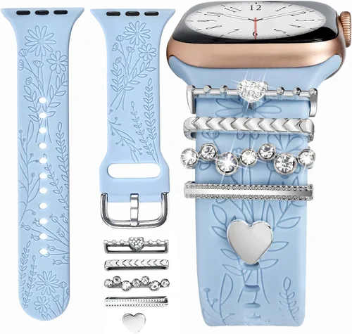 Vista 9 de Correa de Reloj con Adornos (Correa Incluida), Compatible con Correa de Apple Watch 38mm 40mm 41mm 42mm(S10), Accesorios de Correa de Silicona