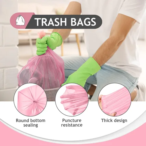 Vista 3 de Teivio Bolsas de basura fuertes de 2 galones, 180 unidades, bolsas de basura para baño, bolsas de plástico para oficina en casa, cocina, color rosa