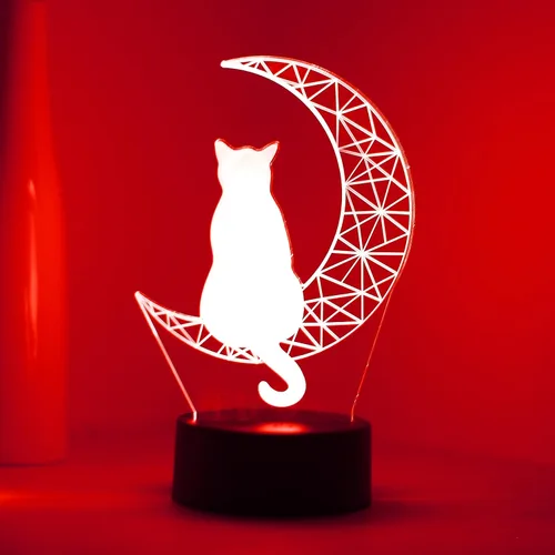 Vista 6 de EXIGENT Lámpara LED 3D Luna Gato Lámpara Acrílico Ilusión Noche Intermitente Fresco (Moon_Cat)