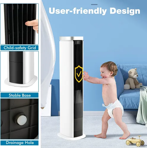 Vista 8 de GOFLAME Enfriador de aire evaporativo portátil, ventilador de refrigeración de aire 3 en 1 con control remoto, 4 velocidades de viento, función
