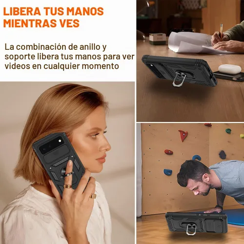 Vista 7 de Gritup Funda para Google Pixel 6 con cubierta deslizante para cámara y protector de pantalla (2 unidades), soporte de anillo giratorio 360°, funda