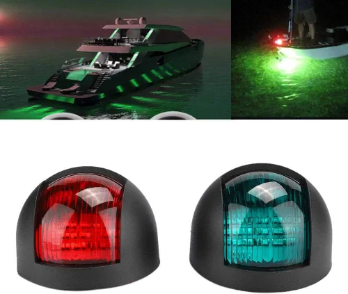 Vista 5 de 2 luces LED para barco, 12 V, 24 V, luz de navegación para barcos, yate marino, luz indicadora LED roja y verde (negro)