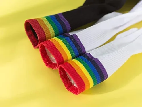 Vista 7 de 6 pares de calcetines de arco iris para mujer, a rayas, retro, calcetines atléticos para correr, calcetines casuales de algodón, blanco y negro