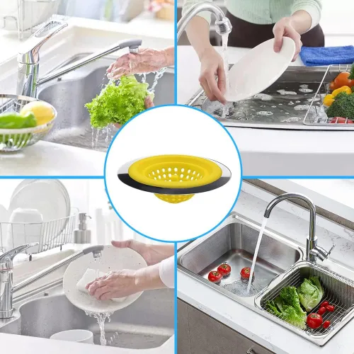Vista 5 de Juego de 2 coladores de cocina de silicona inoxidable, escurridor de fregadero de cocina de silicona flexible, borde ancho grande de 4.5 pulgadas