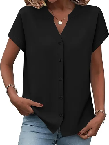 Vista 15 de Zeagoo Camisas con botones para mujer, camisetas de manga corta, cuello en V, blusas casuales de negocios