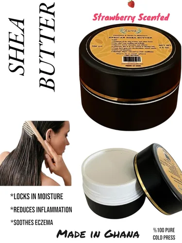 Vista 2 de Manteca de karité africana cruda 100% natural, con aroma a fresa, sin refinar y fresca, ideal para piel seca, calmante y reparadora para cuerpo