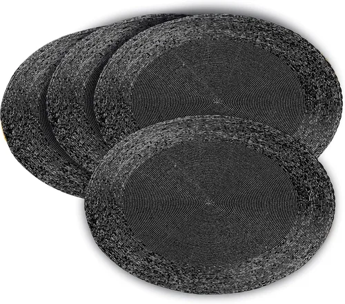 Vista 7 de Lightnpro - Juego de 4 manteles individuales redondos con cuentas negras, cargadores de mesa decorativos hechos a mano, elegantes manteles de mesa