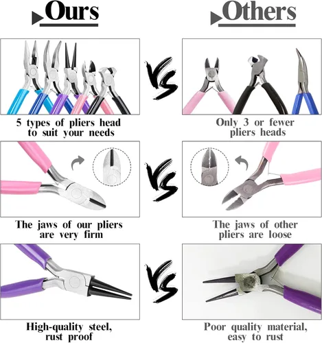 Vista 5 de 5 Packs Jewelry Pliers Set, Making Tools With Needle/Round/Chain/Bent/Zipper Pliers, Supplies Repair/Cut Kits for Crafting
