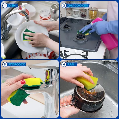 Vista 4 de Esponjas de limpieza de cocina,Paquete de 24 Eco Anti-Scratch para platos,Esponjas para fregar