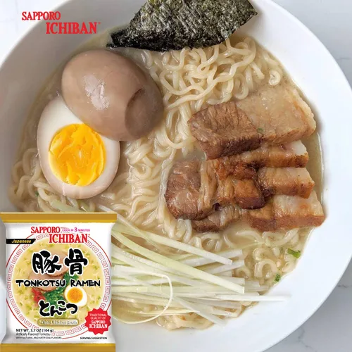 Vista 5 de [SAPPORO ICHIBAN] Fideos Ramen, sabor tonkotsu, fideos instantáneos japoneses de sabor nº 1, 3.5 onzas (3.7 onzas (paquete de 24))