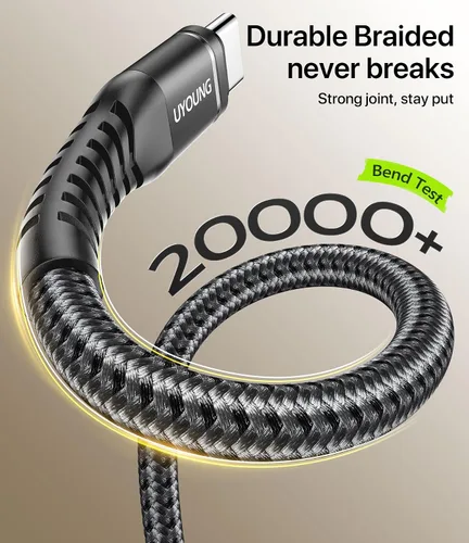 Vista 5 de Cable USB C a USB C de 240 W de carga rápida de 6 pies, cable USBC a C Negro