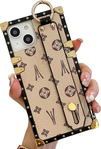 Vista 11 de Funda rectangular de cuero compatible con 11 con correa para pulsera, funda de diseño de lujo para mujeres y niñas, funda protectora con soporte