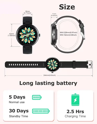 Vista 8 de Rastreador de Fitness, Relojes redondos de fitness para mujeres con Bluetooth, llamada, monitor de frecuencia cardíaca, rastreador de sueño