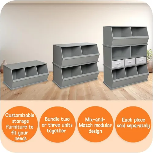 Vista 3 de Badger Basket Organizador apilable de almacenamiento de juguetes de 3 cubos y cubículo para niños, cubos de plástico duraderos, almacenamiento