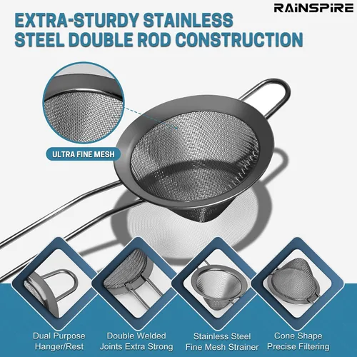 Vista 4 de Rainspire Colador pequeño de acero inoxidable de malla fina, mini colador de cóctel para cócteles, hierbas de té, café y bebidas, colador de té