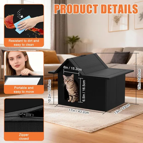 Vista 4 de Casa para gatos al aire libre, refugio resistente a la intemperie para mascotas, cama duradera para gatos al aire libre e interior, fácil montaje