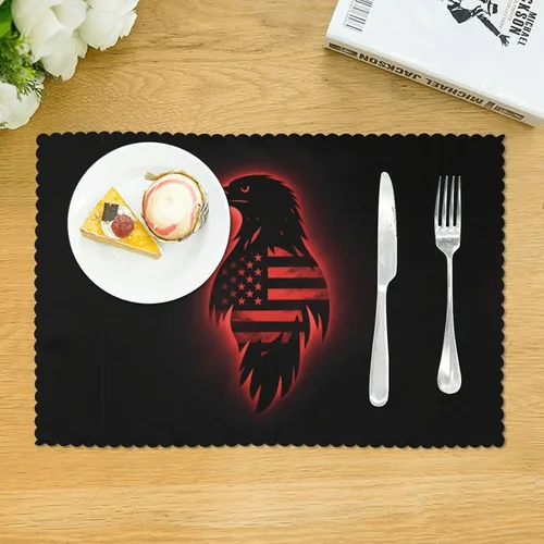 Vista 3 de Rectangular Placemats Set of 4, Heat Resistant Black Eagle Printed Kitchen Dining Table Mats